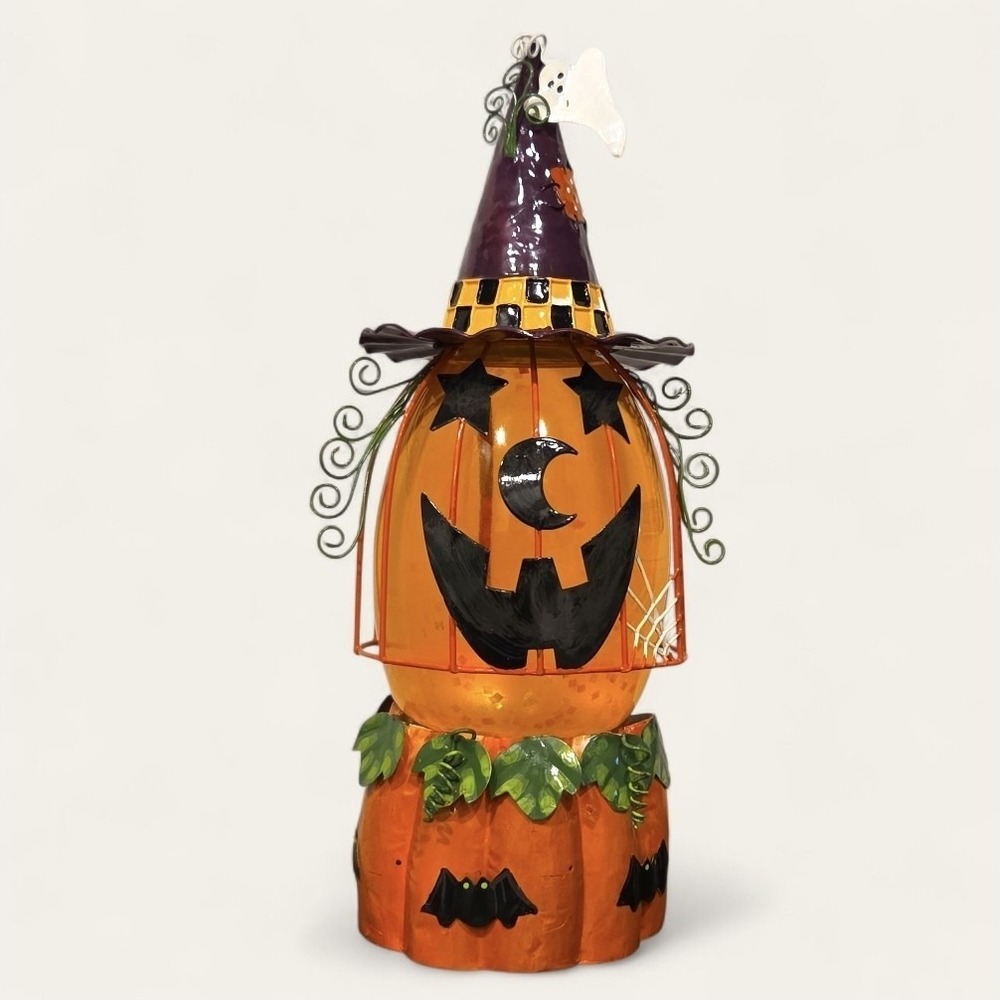 PUMPKIN AQUA GLITTER   LAMP WITCH HAT 14" ELECTRIC HALLOWEEN NEW IN BOX JCPENNEY - Picture 5 of 16